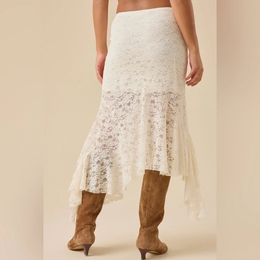 Altar'd State Cream Lace Asymmetrical Skirt - Picture 2 of 5